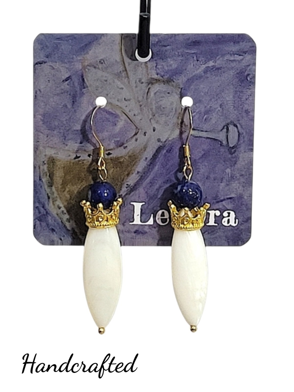 Hand Crafted Lapis Gold Crown Earrings